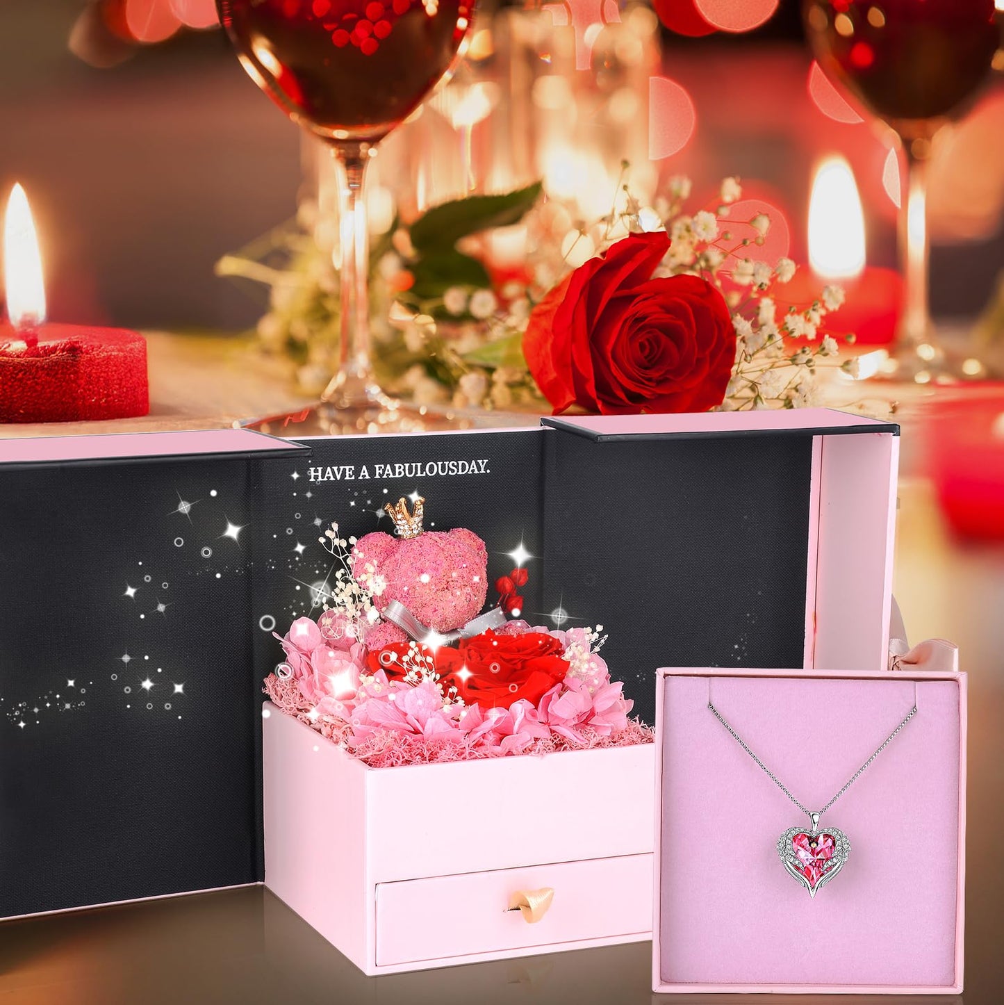 Suturun Preserved Roses Forever Flowers Gifts for Women,Eternal Preserved Rose with Necklace Romantic Gift for Her,Mom,Wife,Girlfriend on Birthday Anniversary