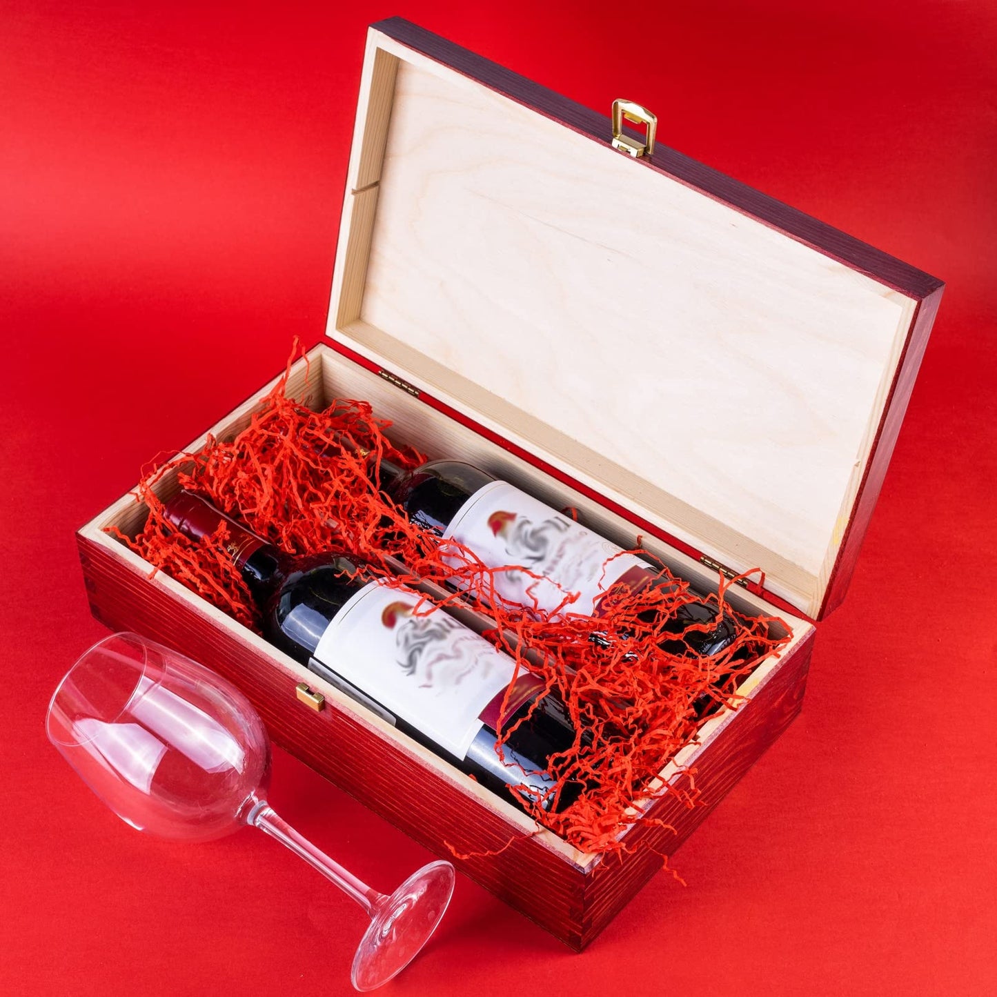 Creative Deco Red Wine Wooden Box Gift Storage | 2 Bottles | 13.77 x 7.87 x 3.93 in | Wood Holder Lacquer | Perfect Luxury Box for Christmas, Birthday, Wedding, Valentine’s Day, Anniversary