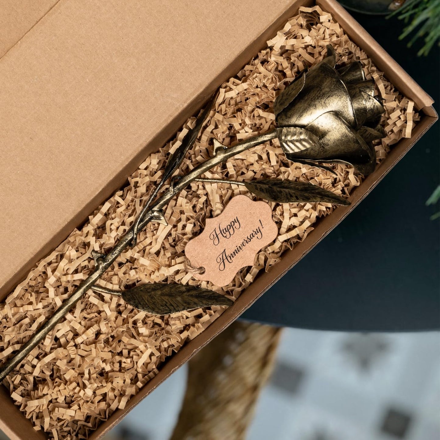 8 Year Anniversary Bronze Gift for Her - Metal Rose Gifts 8th Wedding Anniversary 19th 19 Year for Him Wife Husband Couples, Everlasting Rose Handcrafted Flower Stained Eternal Artwork Home Decor