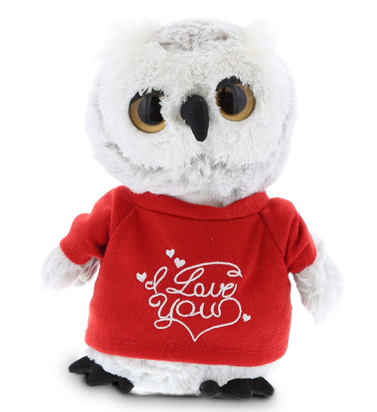 DolliBu I Love You Valentine Plush Grey Owl - Cute Stuffed Animal with Red Shirt and Name Personalization Gift for Valentines Day, Birthday, Anniversary, Romantic Date - 9 Inches