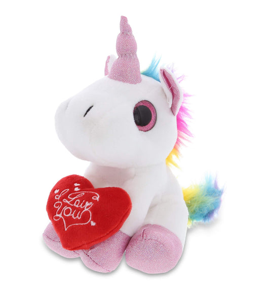 DolliBu I Love You Valentine Plush White Unicorn - Cute Stuffed Animal with Red Heart and Name Personalization Gift for Valentine's Day, Birthday, Anniversary, Romantic Date - 7 Inches