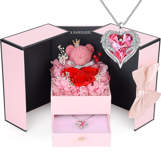 Suturun Preserved Roses Forever Flowers Gifts for Women,Eternal Preserved Rose with Necklace Romantic Gift for Her,Mom,Wife,Girlfriend on Birthday Anniversary