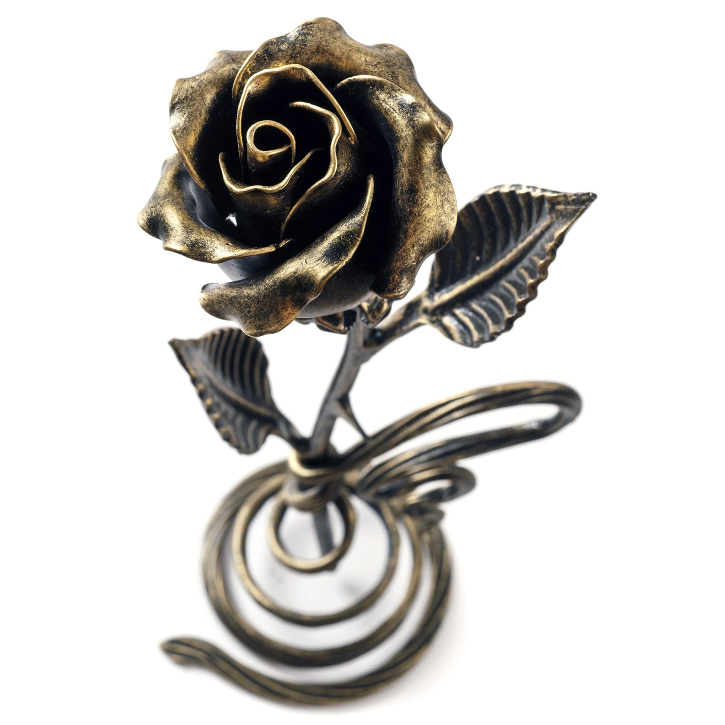 Hand-Forged Bronze Metal Rose with Stand – 8th or 19th for Her, Wife, Husband or Couple – Romantic Eternal Metal Rose Sculpture