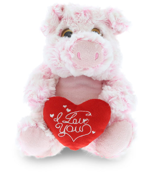 DolliBu I Love You Valentine Plush Sitting Pig - Cute Stuffed Animal with Red Heart and Name Personalization Gift for Valentines Day, Birthday, Anniversary, Romantic Date - 6.5 Inches