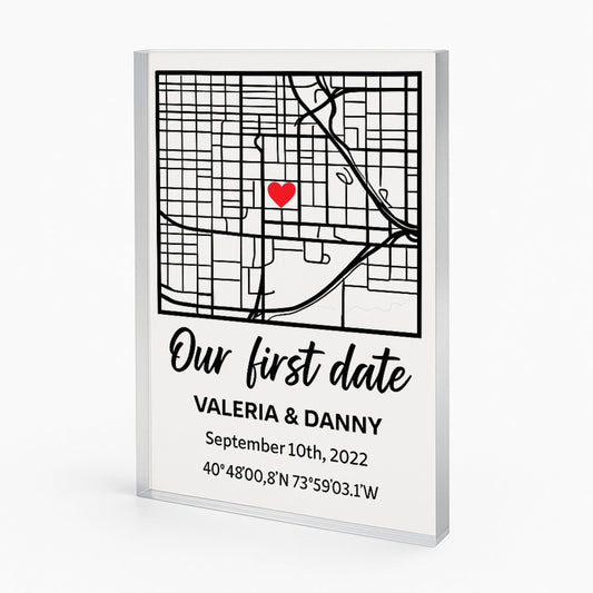 NEXT DAY SHIP Custom Our First Date Map Block - Couple Map, Where It All Began, Gift for Her, Acrylic Plaque Couple Gift, Custom Location, Couples Gift, Gifts for Wife and Husband Anniversary