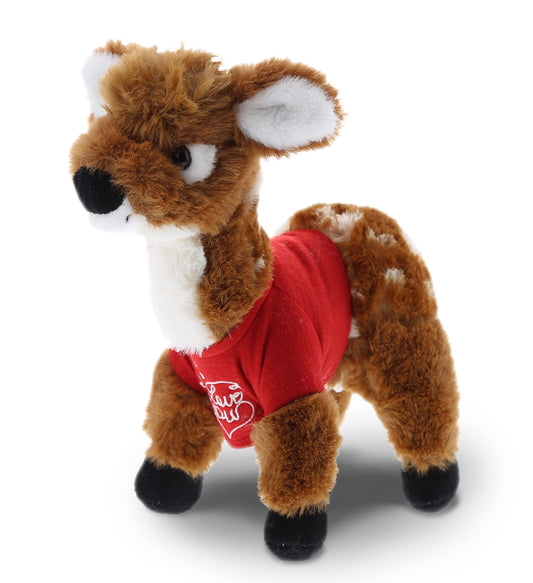 DolliBu I Love You Valentine Plush Standing Deer Small - Cute Stuffed Animal with Red Shirt and Name Personalization Gift for Valentines Day, Birthday, Anniversary, Romantic Date - 10 Inches