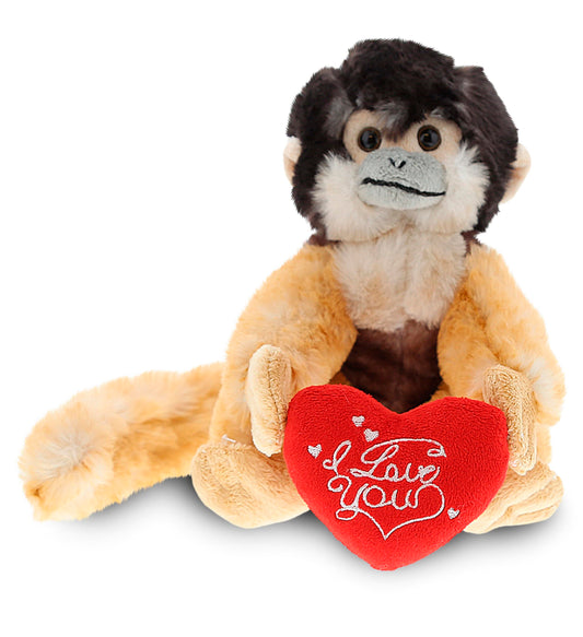 DolliBu I Love You Valentine Plush Squirrel Monkey - Cute Stuffed Animal with Red Heart and Name Personalization Gift for Valentines Day, Birthday, Anniversary, Romantic Date - 12.5 Inches