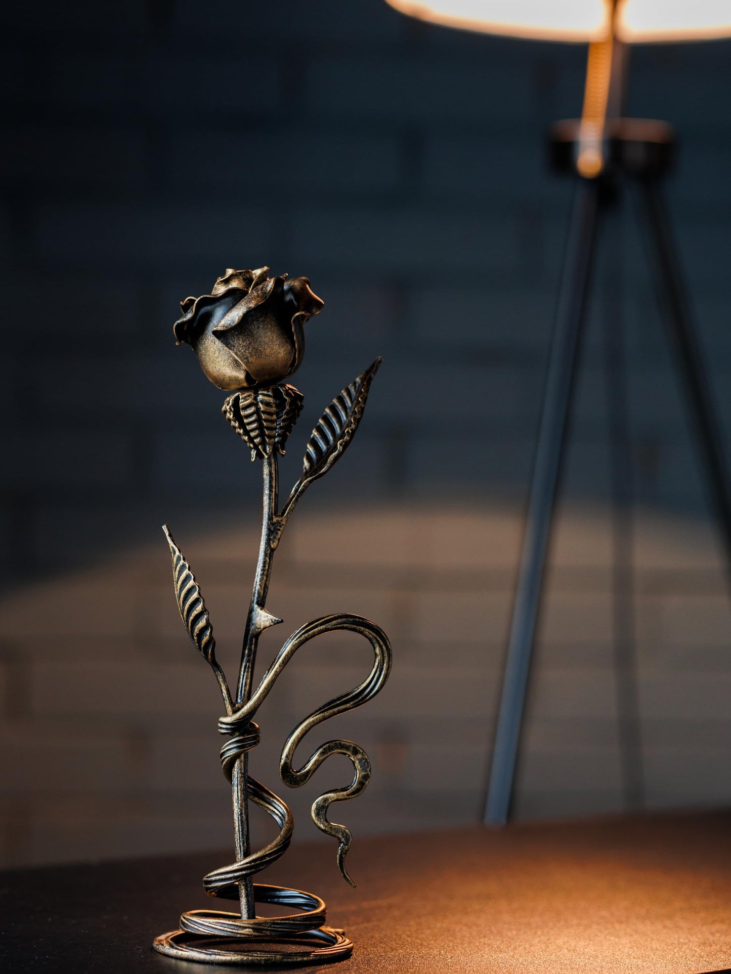Hand-Forged Bronze Metal Rose with Stand – 8th or 19th for Her, Wife, Husband or Couple – Romantic Eternal Metal Rose Sculpture