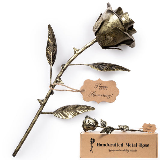8 Year Anniversary Bronze Gift for Her - Metal Rose Gifts 8th Wedding Anniversary 19th 19 Year for Him Wife Husband Couples, Everlasting Rose Handcrafted Flower Stained Eternal Artwork Home Decor