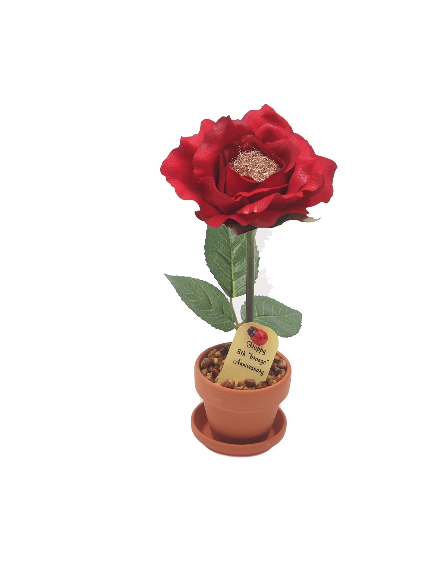 JustPaperRoses – 8th Year Wedding Anniversary Bronze Rose – 7" Potted Rose – Traditional 8th for Her – Romantic Bronze Keepsake
