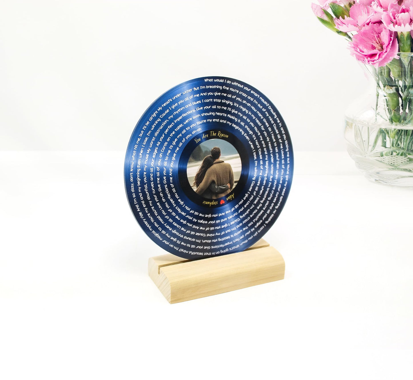 Personalized Acrylic Song Lyrics with Photo Gifts for Couples Customized Vynil Record Photo Anniversary Picture Romantic Gifts for Him Frame Cool Things for Your Room (Acrylic Stand)