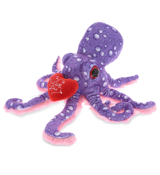 DolliBu I Love You Valentine Plush Purple Octopus - Cute Stuffed Animal with Red Heart and Name Personalization Gift for Valentine's Day, Birthday, Anniversary, Romantic Date - 12 Inches