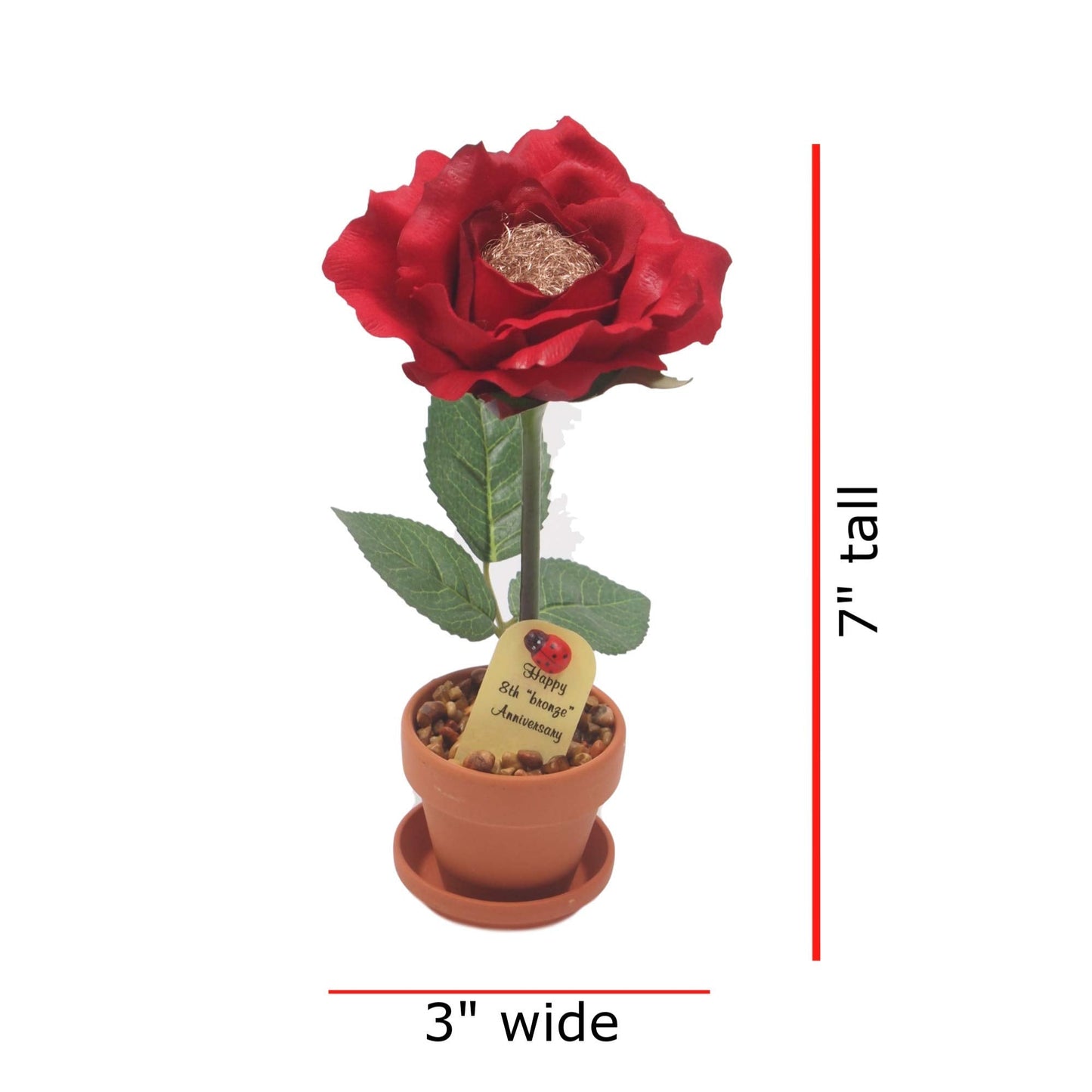 JustPaperRoses – 8th Year Wedding Anniversary Bronze Rose – 7" Potted Rose – Traditional 8th for Her – Romantic Bronze Keepsake