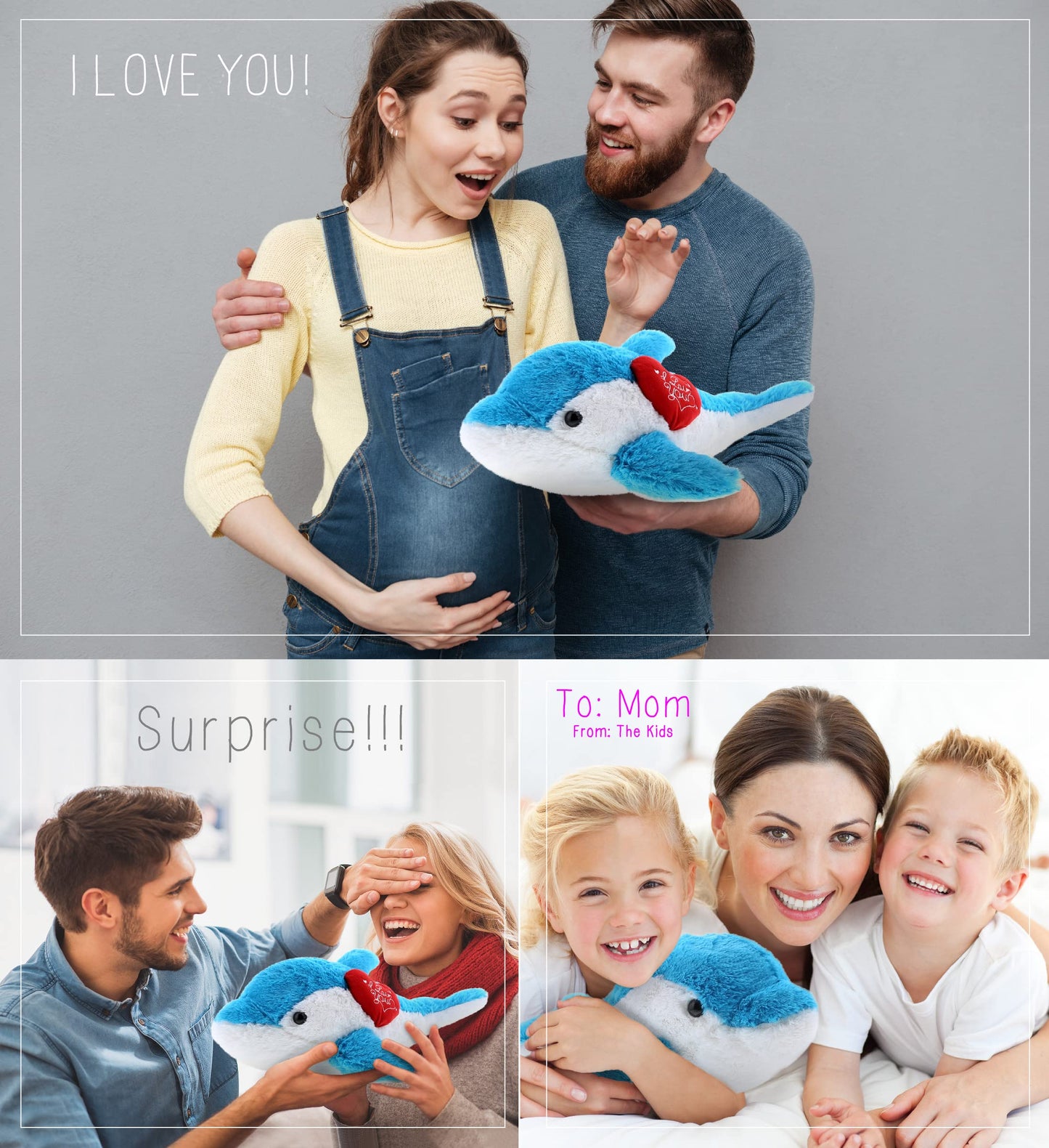 DolliBu I Love You Valentine Plush Blue Dolphin - Cute Stuffed Animal with Red Heart and Name Personalization Gift for Valentines Day, Birthday, Anniversary, Romantic Date - 18 Inches