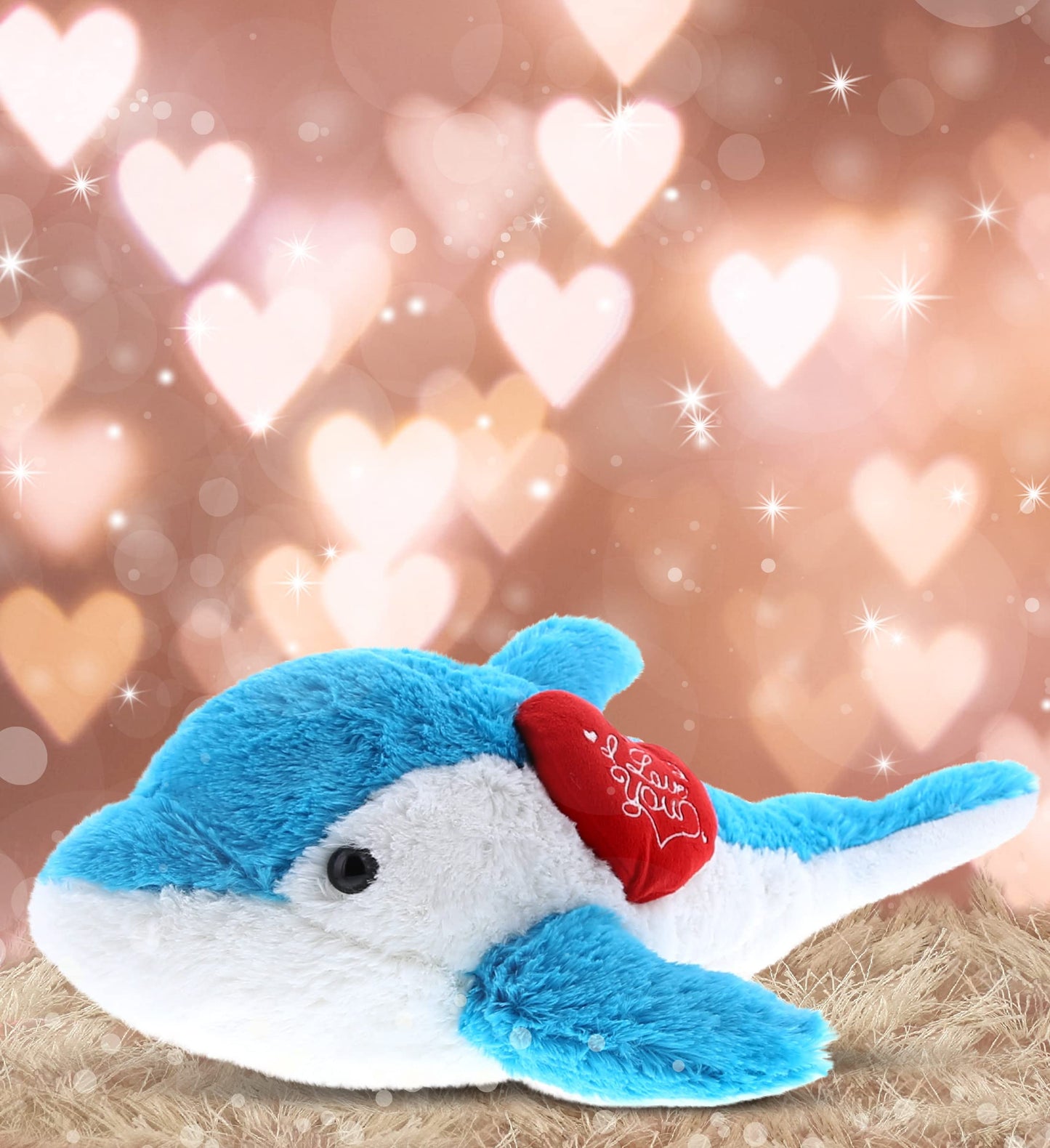 DolliBu I Love You Valentine Plush Blue Dolphin - Cute Stuffed Animal with Red Heart and Name Personalization Gift for Valentines Day, Birthday, Anniversary, Romantic Date - 18 Inches