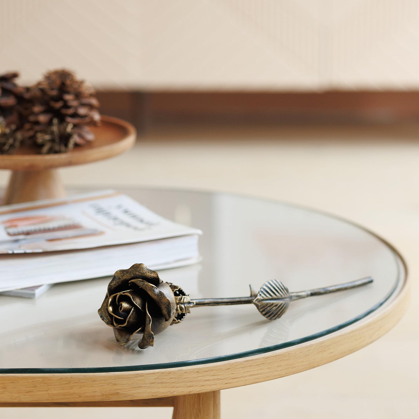 Hand-Forged Bronze Metal Rose with Stand – 8th or 19th for Her, Wife, Husband or Couple – Romantic Eternal Metal Rose Sculpture