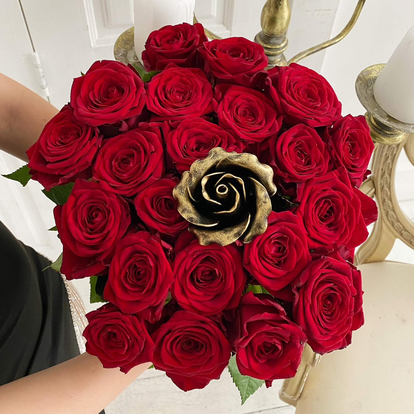 Hand-Forged Bronze Metal Rose with Stand – 8th or 19th for Her, Wife, Husband or Couple – Romantic Eternal Metal Rose Sculpture