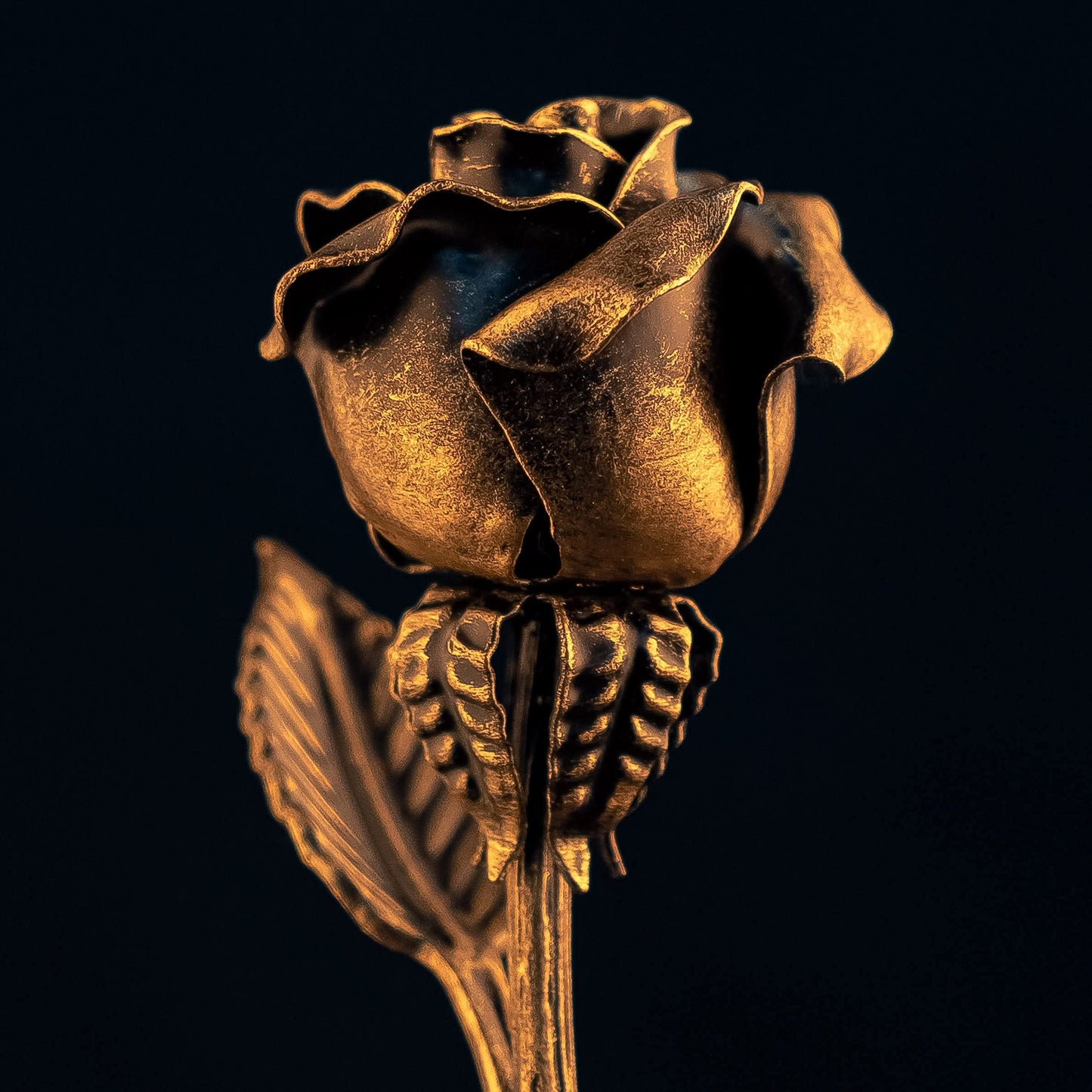 Hand-Forged Bronze Metal Rose with Stand – 8th or 19th for Her, Wife, Husband or Couple – Romantic Eternal Metal Rose Sculpture