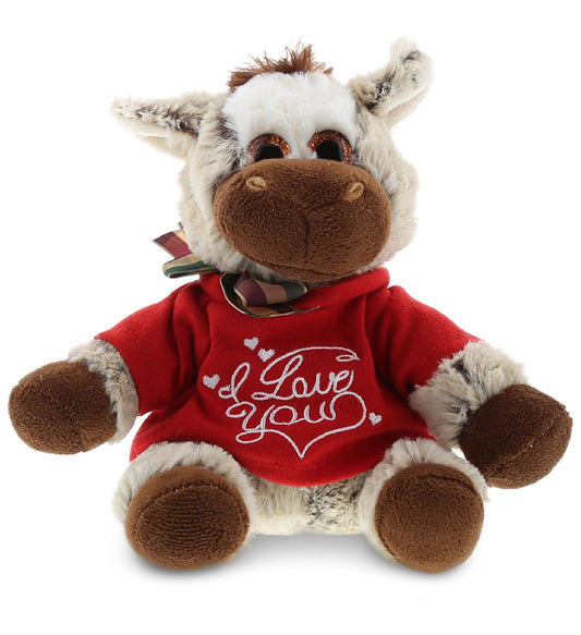DolliBu I Love You Valentine Plush Floppy Donkey - Cute Stuffed Animal with Red Shirt and Name Personalization Gift for Valentines Day, Birthday, Anniversary, Romantic Date - 6.5 Inches