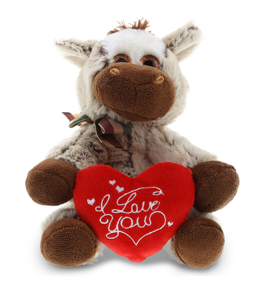 DolliBu I Love You Valentine Plush Floppy Donkey - Cute Stuffed Animal with Red Heart and Name Personalization Gift for Valentines Day, Birthday, Anniversary, Romantic Date - 6.5 Inches