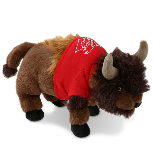 DolliBu I Love You Valentine Plush Buffalo - Cute Stuffed Animal with Red Shirt and Name Personalization Gift for Valentines Day, Birthday, Anniversary, Romantic Date - 13 Inches