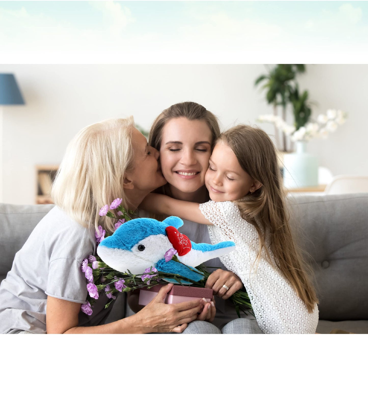 DolliBu I Love You Valentine Plush Blue Dolphin - Cute Stuffed Animal with Red Heart and Name Personalization Gift for Valentines Day, Birthday, Anniversary, Romantic Date - 18 Inches