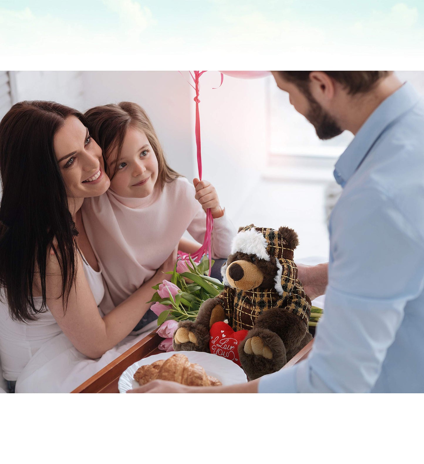 DolliBu I Love You Valentine Plush Brown Bear with Clothes - Cute Stuffed Animal with Red Heart and Name Personalization Gift for Valentines Day, Birthday, Anniversary, Romantic Date - 11 Inches