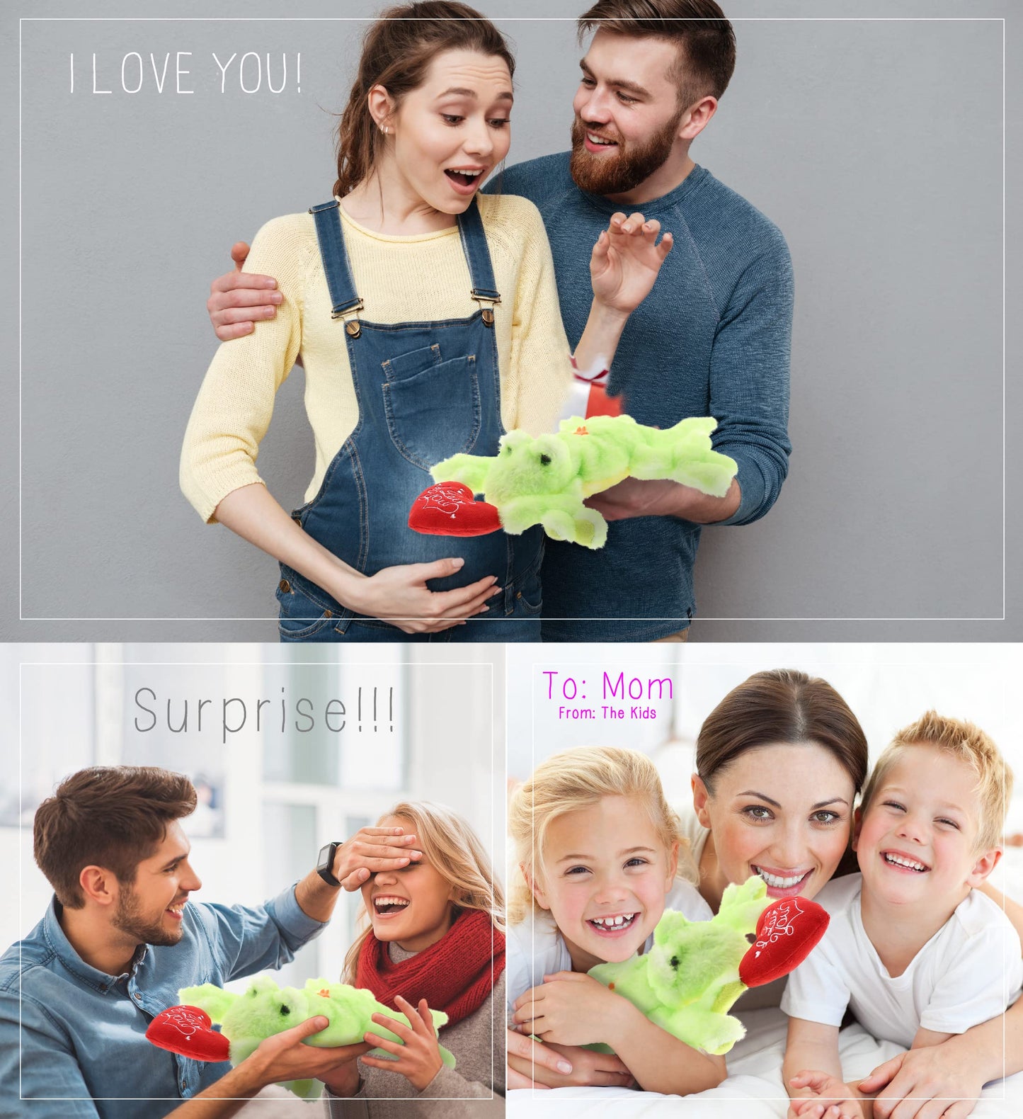 DolliBu I Love You Green Gecko Lizard Plush - Cute Stuffed Animal with Heart and with Name Personalization for Valentines, Anniversary, Romantic Date, Gift - 13.5 Inches