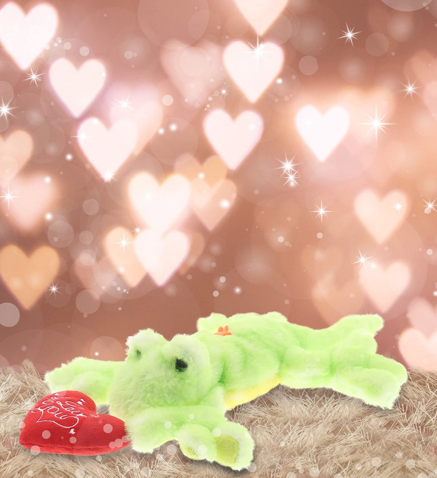 DolliBu I Love You Green Gecko Lizard Plush - Cute Stuffed Animal with Heart and with Name Personalization for Valentines, Anniversary, Romantic Date, Gift - 13.5 Inches
