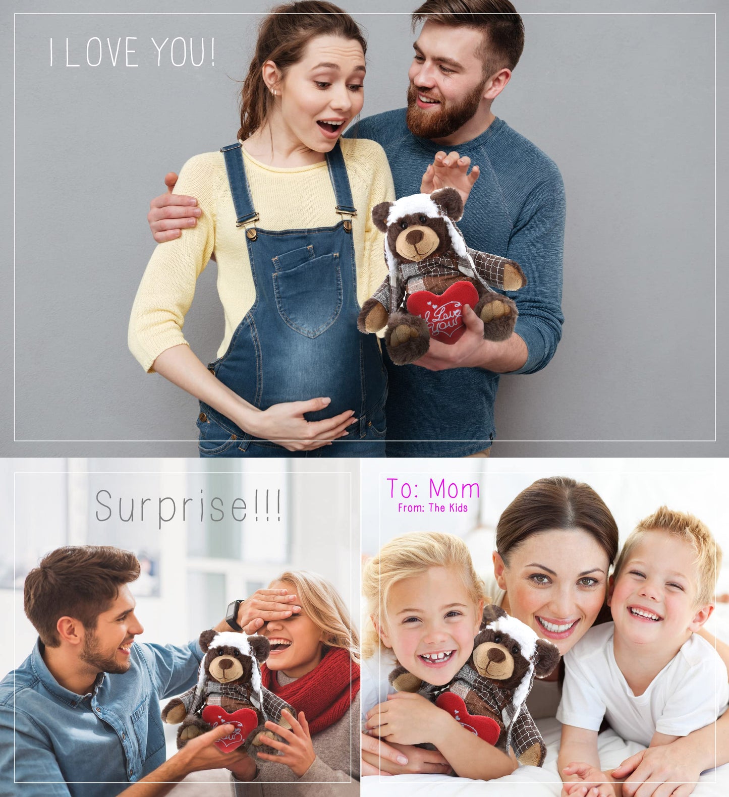 DolliBu I Love You Valentine Plush Brown Bear with Clothes - Cute Stuffed Animal with Red Heart and Name Personalization Gift for Valentines Day, Birthday, Anniversary, Romantic Date - 11 Inches