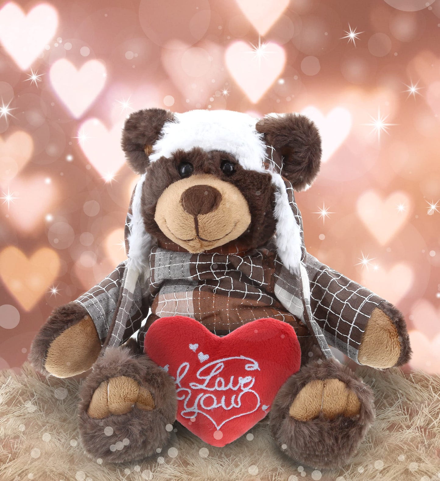 DolliBu I Love You Valentine Plush Brown Bear with Clothes - Cute Stuffed Animal with Red Heart and Name Personalization Gift for Valentines Day, Birthday, Anniversary, Romantic Date - 11 Inches